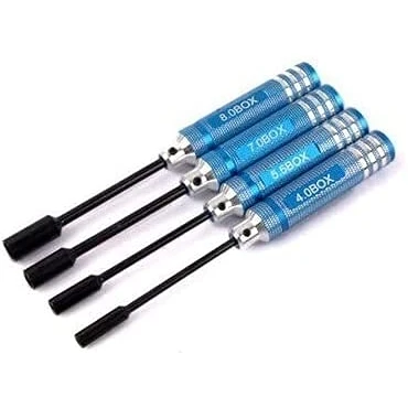 Immagine di LYFJXX kit di 4 chiavi a bussola esagonali in metallo RC da mm, 5,5 7 8 80213, attrezzi per buggy camion, truggy, auto (blu)