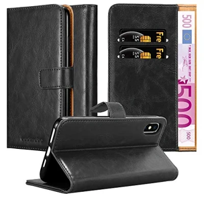 Immagine di Cadorabo Custodia Libro per Apple iPhone XS MAX in NERO GRAFITE con Vani di Carte, Funzione Stand e Chiusura Magnetica Portafoglio Cover Case Wallet Book Etui Protezione