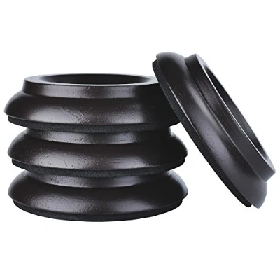 Immagine di KingPoint, Set di 4 piattini in legno per ruote pianoforte verticale, Coppette pianoforte, colore: marrone