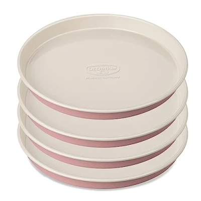 Immagine di Dr.Oekter Dr.Oetker Set 4 stampi Ideali per Torte a Strati in Acciaio Rivestito con Ceramica Rinforzata 17x3cm, Linea retrò, Colore Panna, quantità: 1 Pezzo, Rosa/Creme, 17 cm