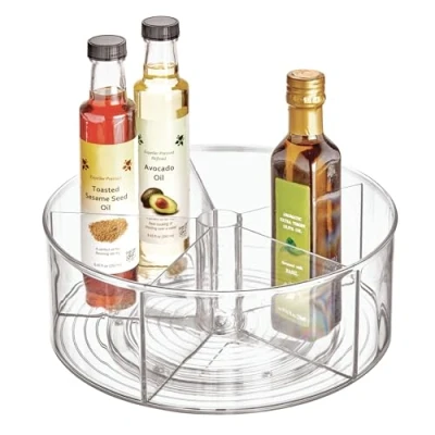 Immagine di iDesign Linus Salvaspazio Cucina, Piatto Girevole Di Medie Dimensioni Con 5 Scomparti In Plastica, Trasparente