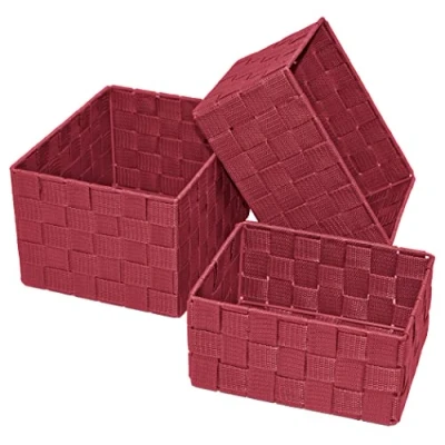 Immagine di Lashuma Confezione da 3 cestini bagno, dimensioni cesto: 24 x 18 14 cm, 21 16 12 cm e 19 10 colore: rosso