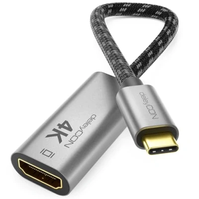 Immagine di deleyCON Adattatore 4K USB C a HDMI in Alluminio (4K@60Hz Monitor/TV/Proiettore) Thunderbolt 3/4, per iPhone 16, 15 Pro Max, MacBook, iPad Pro/Air, Samsung Galaxy S24 S23, Notebook, Tablet