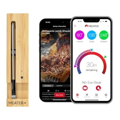 Immagine di MEATER Plus Termometro Bluetooth Fino a 50 Metri Sonda Senza Fili Per Forno, Grigliate, Barbecue. App in Italiano Compatibile con iPhone, Android, iPad e Tablet