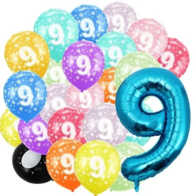 Immagine di Palloncino con numeri di compleanno, 9 anni e 20 pezzi, 30 cm, in pellicola blu da 40 a 101 decorazione elio, per uomini, donne, feste compleanno
