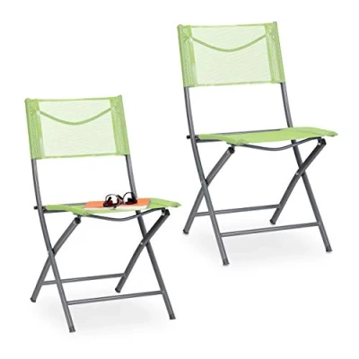 Immagine di Relaxdays Sedie Pieghevoli, Set da 2, Giardino, Balcone, Terrazza, Arredo Campeggio, Metallo, Fino a 120 kg, Verde
