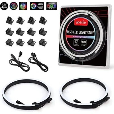 Immagine di Speclux 12 V 4 Pin neon Digital RGB LED Strip Combo Set 39 luci Digitales RGB, Compatibile con Asus Aura, Asrock Led, Gigabyte Fusion, MSI Mystic Light ecc (strisce da V)