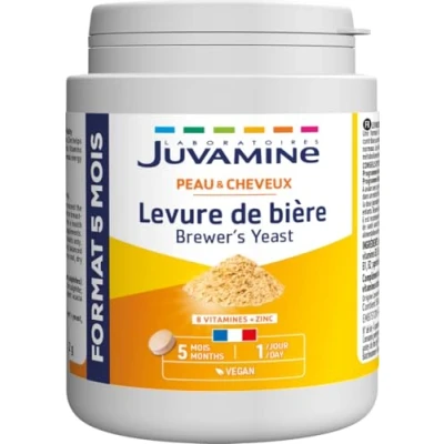 Immagine di JUVAMINE Lievito di birra Bellezza per pelle, capelli e unghie Vitalità Vitamina B1, B2, B3, B5, B6, B8, B9 B12 + Zinco Programma 5 mesi 150 compresse Prodotto in Francia