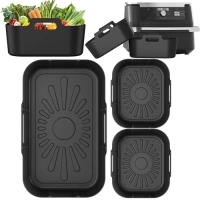 Immagine di fodere in silicone per Ninja AF500UK, AF500uk Premium 2 mm 10,4 l Foodi Flexdrawer friggitrice ad aria Dual Accessori, accessori (3 pezzi, nero)