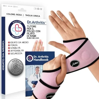 Immagine di Tutore Polso con Rivestimento in Rame Ideato Da Medici Sinistro e Destro per Tunnel Carpale Fascia di Supporto Chiusura a Strappo (Rosa, Confezione Due, Taglia Unica)