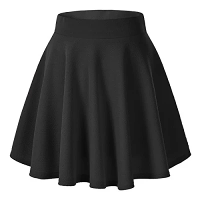 Immagine di Urban GoCo Donna Moda Svasata Mini Gonna da Pattinatrice Versatile Elastica Solida Colore Nero XL