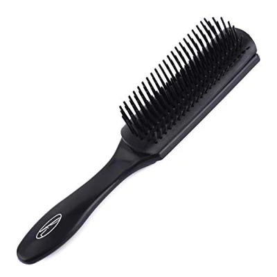 Immagine di Fine Lines Spazzola per capelli a 7 file uomini e donne, cuscino in gomma nera, ideale ricci o fini ed estensioni dei capelli, compagno di viaggio perfetto, design leggero