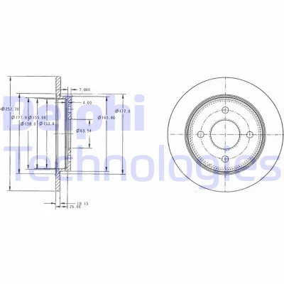 Immagine di DELPHI BG3054C Disco freno 253 10 4 pieno rivestito non trattato senza cuscinetto ruota, anello sensore ABS FORD: Focus Mk1 Hatchback, FIESTA 6