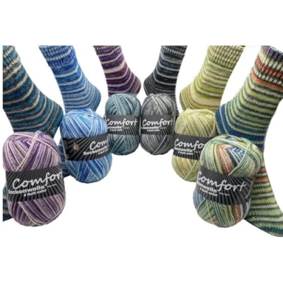 Immagine di Comfort Wolle Gomitolo di lana per calze Color a 4 fili, set colori 6 x 100 g, lunghezza 420 m, multicolore sfumato colore 02