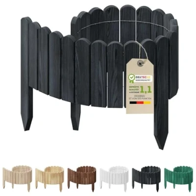 Immagine di Floranica Rollborder Recinzione in Legno Flessibile 100 x 20 cm Antracite (accorciabile) di Pino Bordatura aiuole Prato Staccionata Decorazione da Giardino
