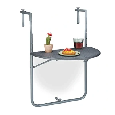 Immagine di Relaxdays Tavolino da Balcone Pieghevole, 59,5 x 63 cm, Mini Tavolo Appeso, Regolabile in Altezza, Salvaspazio, Grigio
