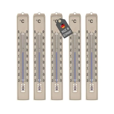 Immagine di Lantelme 5 termometri esterni temperatura da 30 C a 50 C, in plastica, beige, 17,5 cm, resistenti alle intemperie, termometro analogico per interni ed (beige)