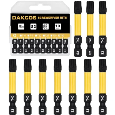Immagine di DAKCOS T40 Bit lungo, Torx T40, assortimento di punte S2, punta avvitamento 1/4 asta esagonale (lunghezza 50 mm, 10 pezzi)