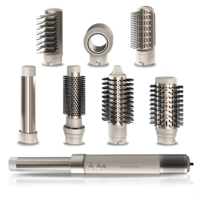 Immagine di Cecotec Spazzola Ad Aria Calda Ceramiccare Airglam Champagne. 1400 W, Multifunzione 8 In 1, Ricciolo, Pettine, Asciuga ed Elimina L&#039;Effetto Crespo, 3 Velocità, Temperature, Rivestimento Ceramico.