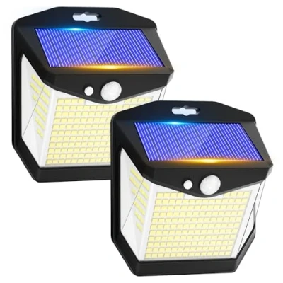 Immagine di Luci LED Esterno Giardino Solare 248 Luce con Pannello Solari Sensore da Movimento 3 Modos 270 Illuminazione Lampada Faro 2 Pezzi