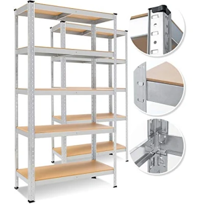 Immagine di MASKO® Set di 2 Scaffali Magazzino per Servizio Pesante, 2x 180x90x40cm 5 ripiani, Cantine, Pannelli MDF, in Metallo, Senza Bulloni, Argento 875kg