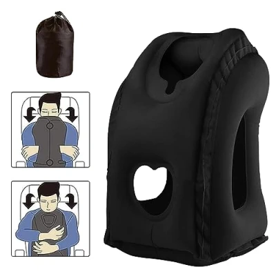 Immagine di Cuscino Cervicale da Viaggio Gonfiabile, Portatile Supporto Poggiatesta Viaggio, Aereo Collo Gonfiabile per Testa e Collo, Dormire in Aereo, Treno, Casa, Ufficio (Nero)
