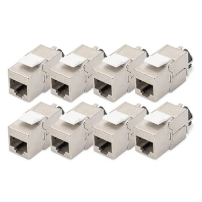 Immagine di DIGITUS Modulo Keystone Cat 6A schermato 8 pezzi Jack RJ45 500 MHz 10GBase T AWG 26 22 Progettabile Con leva di bloccaggio Montaggio senza attrezzi