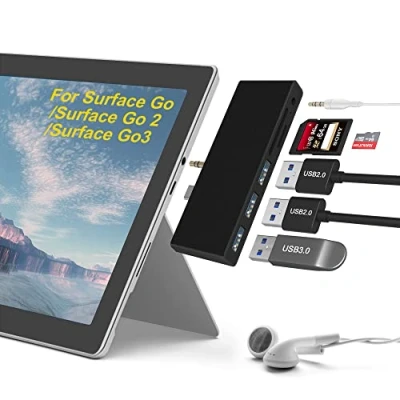 Immagine di 6 in 2 Docking Station Surface Go/Go2/Go3, Duo con USB 3.0+2 2.0+Lettore di Schede SD+Lettore Micro SD+Uscita Audio da 3,5 mm (Cuffie) C per Go 3/2/1