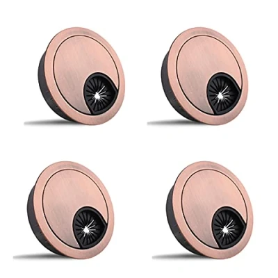 Immagine di 4 passacavi da scrivania 60 mm, foro per cavi in metallo, copertura rotonda (rosso)