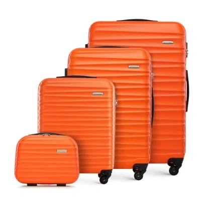 Immagine di WITTCHEN GROOVE Line Set di 4 Valigie (S+M+L+Custodia cosmetica) Rigido in ABS Ruote Serratura a Combinazione Manico Telescopico Arancione
