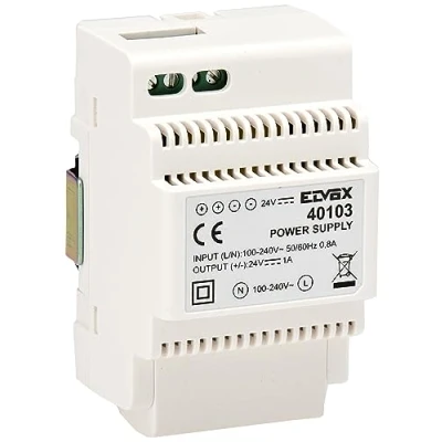 Immagine di Vimar 40103 Alimentatore per Videocitofono con Uscita 24 V, Alimentazione 100 240 V 50/60 Hz, Installazione su Guida DIN (60715 Th35), 3 Moduli, Bianco