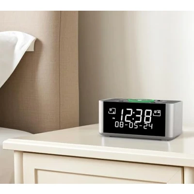 Immagine di iTOMA sveglia con ricarica wireless radio DAB e FM, 40 stazioni preimpostate, snooze, display LCD dimmerabile, Bluetooth, USB jack per auricolari, da comodino 206D