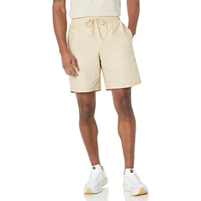 Immagine di Amazon Essentials Bermuda con Coulisse e Cucitura Interna da 20,32 cm dalla vestibilità Comoda (Disponibili in Taglie Forti) Uomo, Marrone Kaki Bianco Righe, S