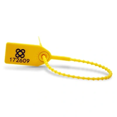 Immagine di DOJA Barcelona Sigilli di sicurezza in Plastica Gialla PACK 200 24 cm Lunghezza Fascette con Sigillo Garanzia Numerati per valigia, scatole, contenitori, camion, logistica