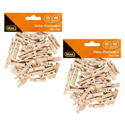 Immagine di Idena 90172 Mollette in Legno Miniatura, 96 Pezzi, Lunghe Circa 3,5 cm, per lavori di bricolage, Decorazione e abbellimento,