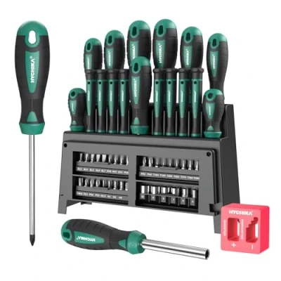 Immagine di HYCHIKA 51 Pezzi Set Cacciaviti Professionali con Precisione, a Testa Piatta e Phillips, Resistente Strumento Kit Cacciavite Manuale per DIY, Occhiali, Casa