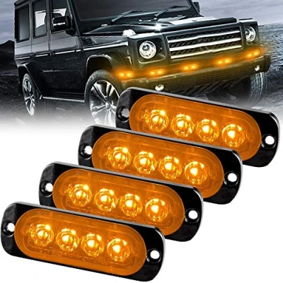 Immagine di Sidaqi 4 LED Ambra lampeggiante 12 24V ultra sottili emergenza Luci stroboscopiche di per auto, camion, camper, moto (confezione da 4)