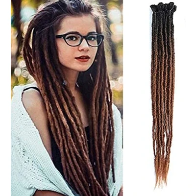 Immagine di 24inch Ombre Dreadlocks Extensions 10 Fili Dreads Sintetici Fatti A Mano All&#039;uncinetto Intrecciare I Capelli per Donne/Uomini Giamaica Reggae Locs (Ombre Nero e Marrone Scuro)