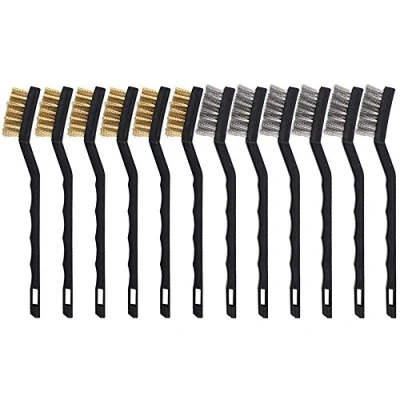 Immagine di FOGAWA 12pcs Spazzola Metallica 6 Mini Ottone Manuale Stretta in Acciaio Inossidabile con Mainico Curvo Wire Brush Set per la Pulizia di Saldature e Ruggine