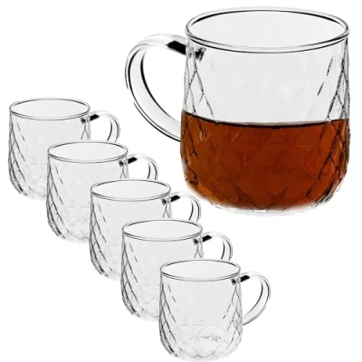 Immagine di KADAX bicchieri da tè 350 ml, 6 pezzi, con manico, lavabili in lavastoviglie, per caffè, tè, acqua, succhi di frutta, bevande, giardino, set