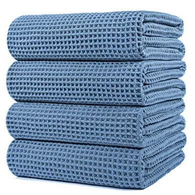 Immagine di Polyte telo bagno in microfibra tessuto a nido d&#039;ape blu oversize 76,2 x 152,4cm 4 pezzi