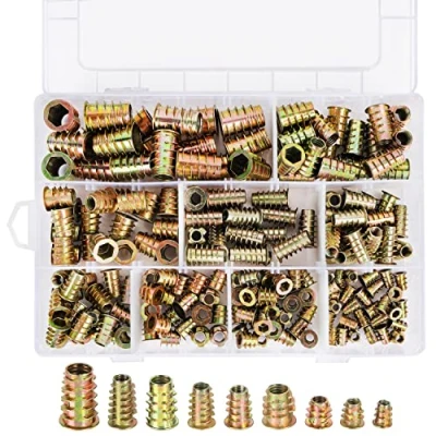 Immagine di Belle Vous Confezione da 200 Kit Assortito di Dadi Filettati Legno con Inserto Filettato Boccole Inserti per a Esagono Lega Zinco M4, M5, M6, M8 e M10 Mobili