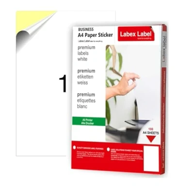 Immagine di 10 etichette formato A4, stampabili, 210 x 297 mm, colore bianco, autoadesive, fogli DIN A4 da 1 di carta, adesive universali