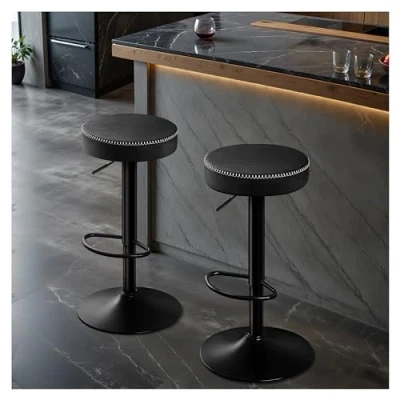 Immagine di STOOLINK Sgabelli da Bar Set di 2 Sgabello Cucina Pelle in Microfibra, Alto Regolabile Altezza, con Poggiapiedi, Girevole a 360 Nero