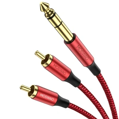 Immagine di MOSWAG cavo audio da 1/4 di pollice TRS a doppio RCA, splitter stereo 6,35 mm maschio 2 RCA maschio, placcato in oro con guscio rame per uso intensivo