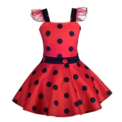 Immagine di Lito Angels Vestito da Ladybug Coccinella per Bambina, Gonna in Rosso a Pois, Festa di Compleanno, Taglia 18 24 Mesi (Etichetta Tessuto 90)