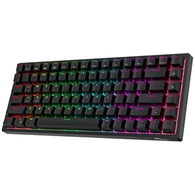 Immagine di RK ROYAL KLUDGE RK84 Wireless Bluetooth/2.4Ghz 80% RGB tastiera di gioco meccanica, tre modalità collegabile con Hot Swappable interruttore tattile marrone, nero