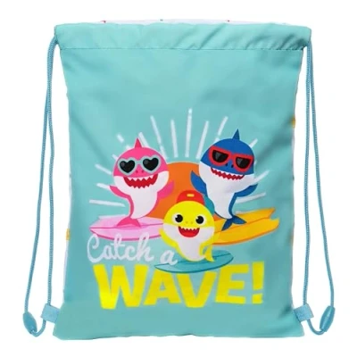 Immagine di BABY SHARK SURFING Zaino a sacco piatto, ideale per bambini di diverse età, comodo e versatile, qualità resistenza, 26 x 34 cm, colore blu bianco, blu/bianco, Estándar, Casual
