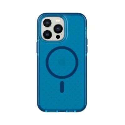 Immagine di tech21 iPhone 14 Pro Max Evo Check compatibile con MagSafe Custodia protettiva antiurto e sottile protezione FlexShock Multi Drop da 5 piedi pulsanti extra blu classico