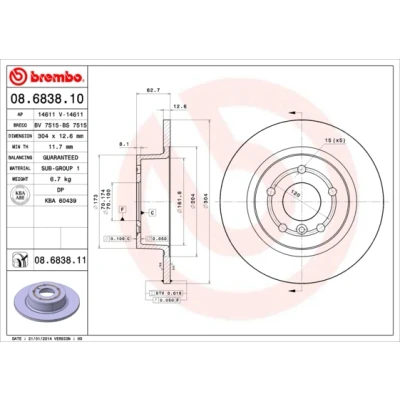 Immagine di BREMBO COATED DISC LINE 08.6838.11 Disco freno 304 12,6 5 pieno rivestito LAND ROVER: Discovery 2, Range Rover 3